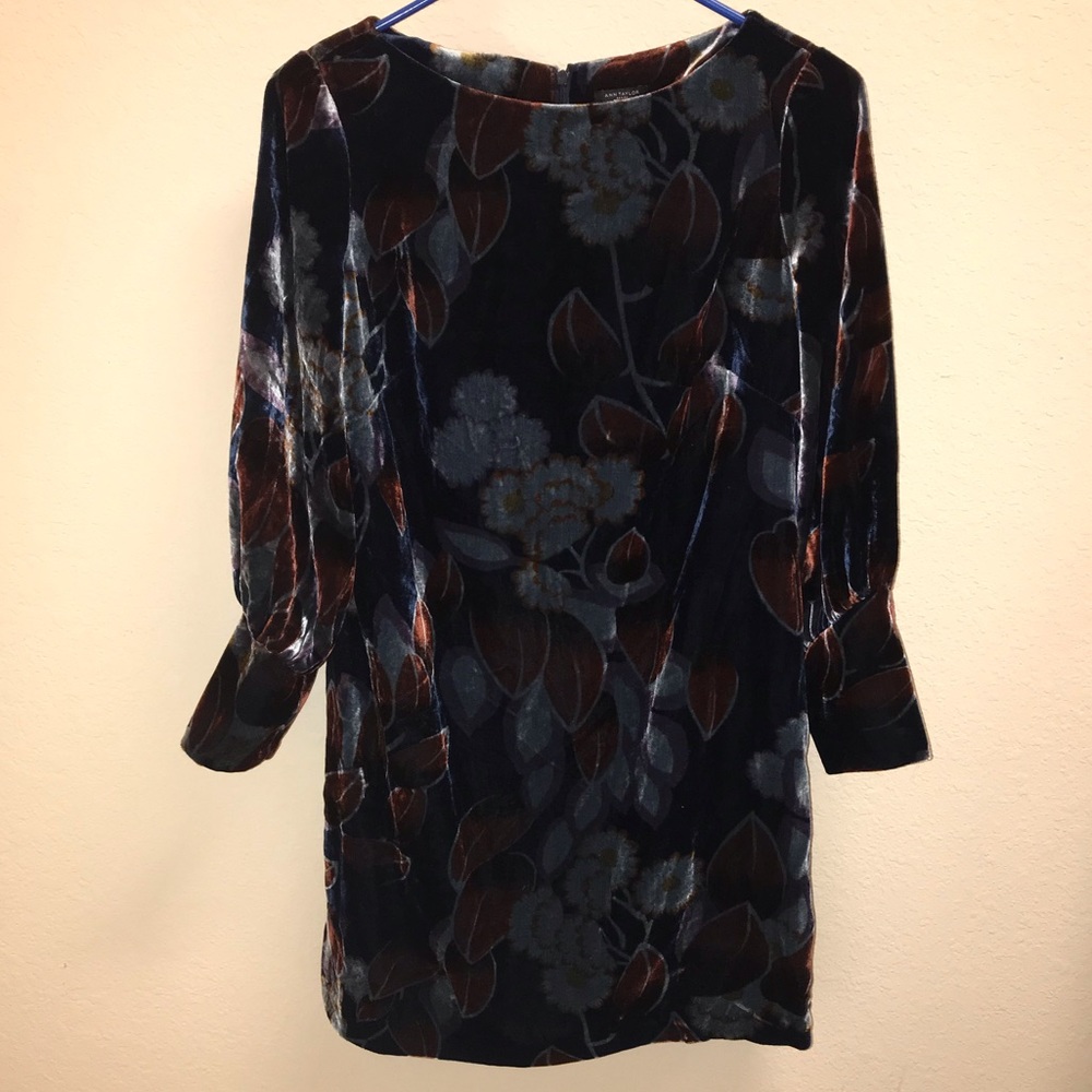 Ann Taylor Printed Velvet Puff Sleeve Dress